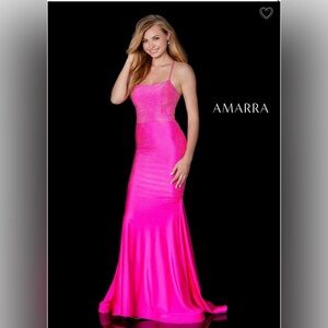 Amarra Neon Pink Sequin Mermaid Prom Dress